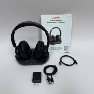 LEVN Bluetooth Headphone With Transmitter Charging Deck Used